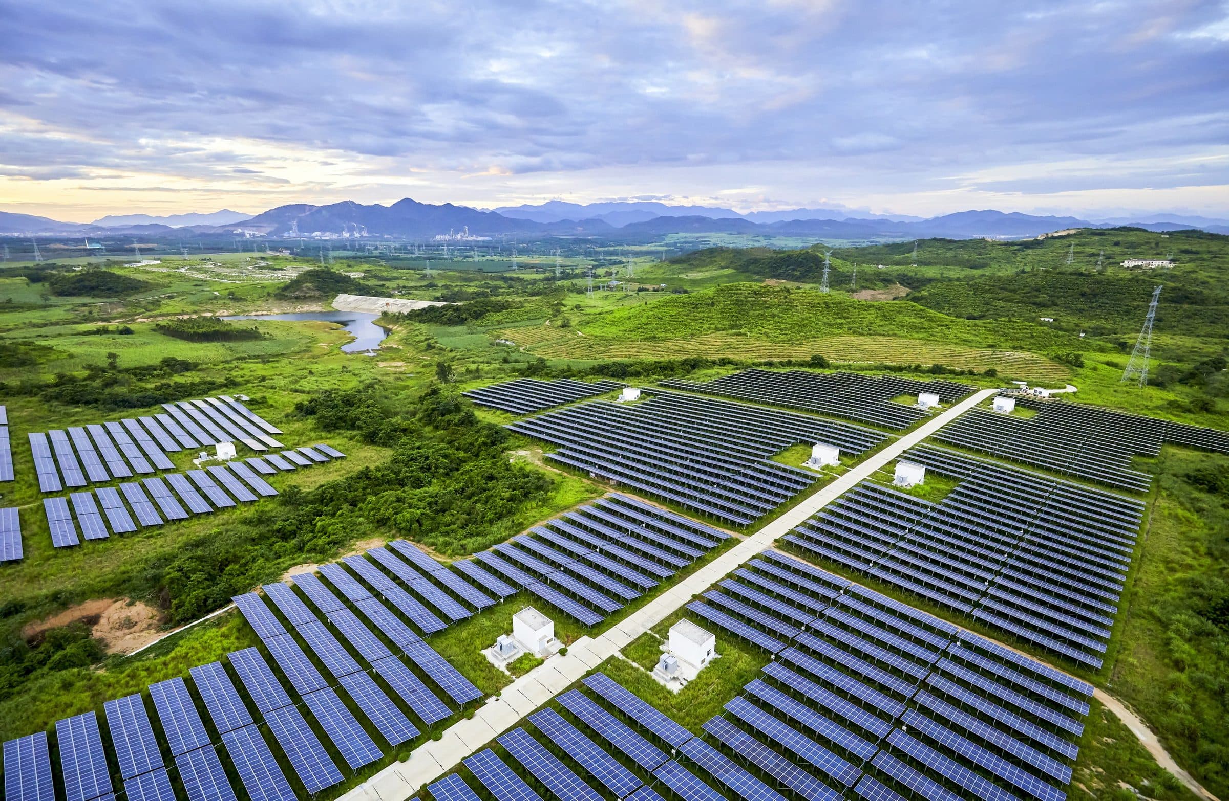 Rows of photovoltaic modules on a commercial installation