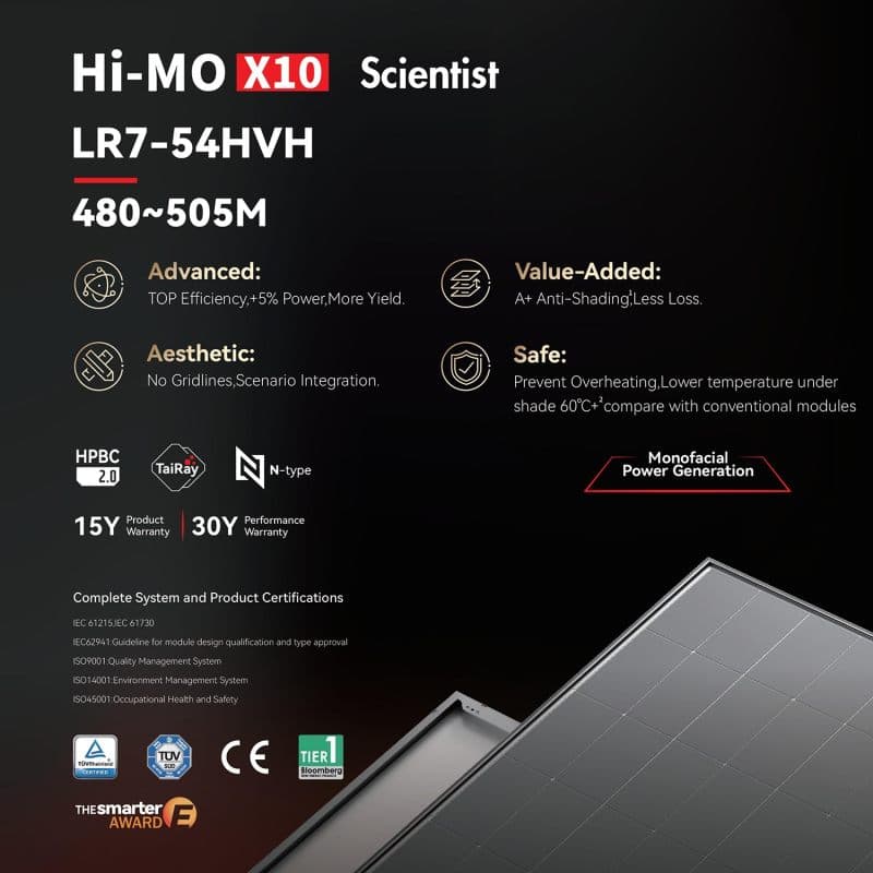 LONGi Hi-MO X10 Scientist LR7-54HVH photovoltaic module